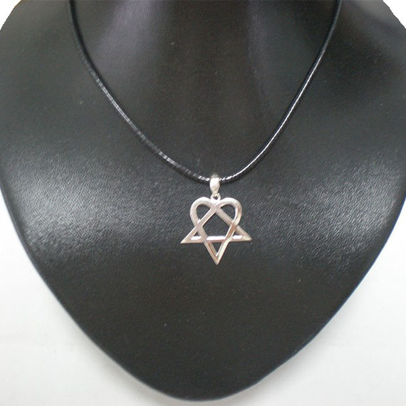 Handmade 925 Sterling Silver Him Heartagram Pentagram Pendant Necklace