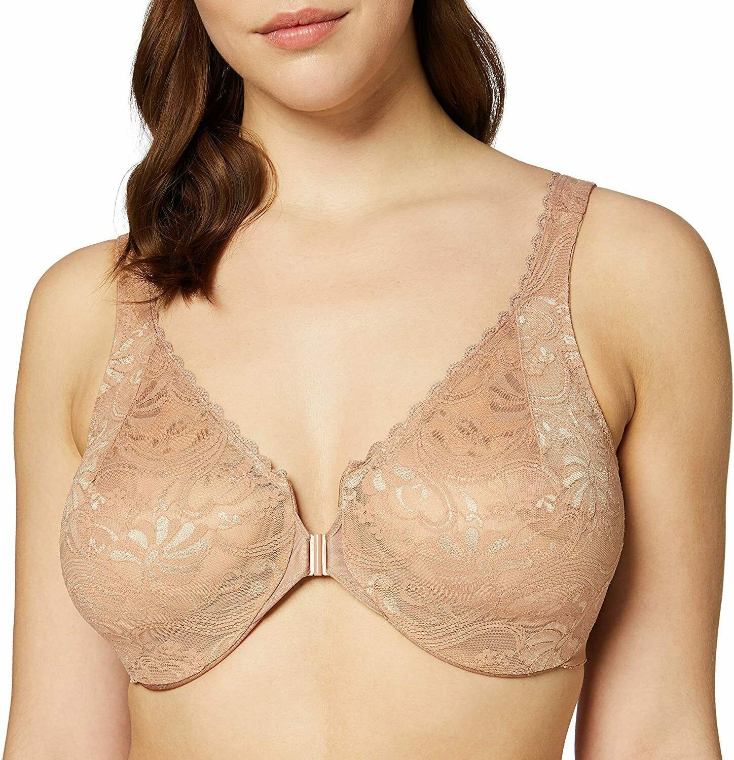 GLAMORISE Cappuccino Elegance Stretch Lace Front Close Bra, US 46D, UK