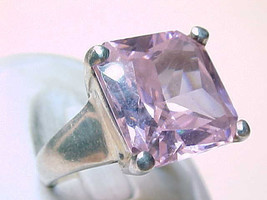 Vintage STERLING Ring with HUGE Pink Princess Cut Cubic Zirconia - Size ... - $60.00
