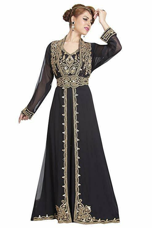 New Moroccan Islamic Black 2 Pieces Kaftan Wedding Gown Full Sleeve ...