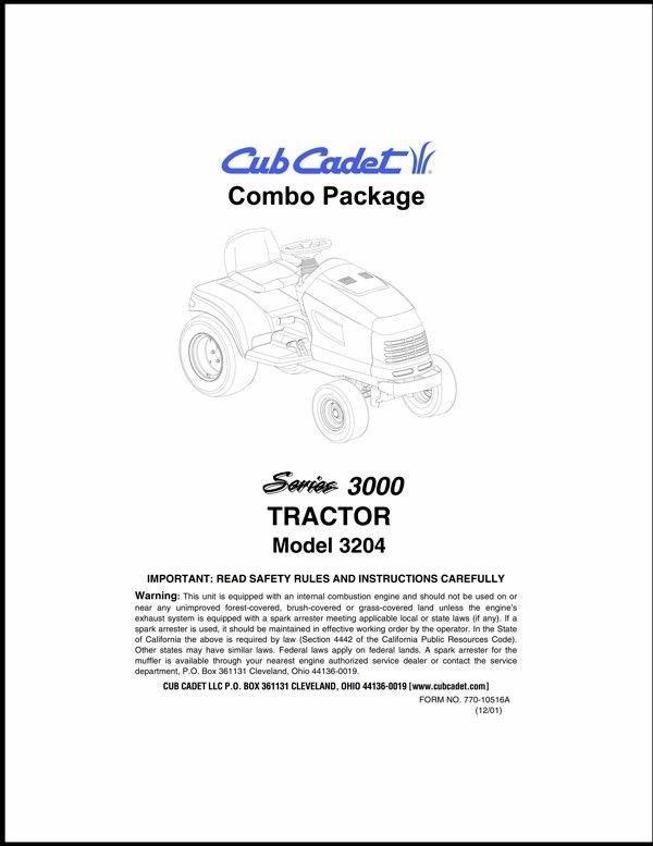 GT 3100 Cub Cadet Lawn Tractor Operator/'s Manual Model No