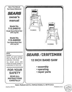 Craftsman 12 " Operators Manual 113.24832 - Other Saw Blades
