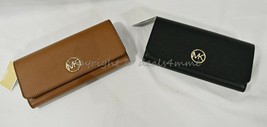 NWT Michael Kors 35H8GFTE1L Fulton Pebbled Leather Wallet in Luggage OR Black - $139.00