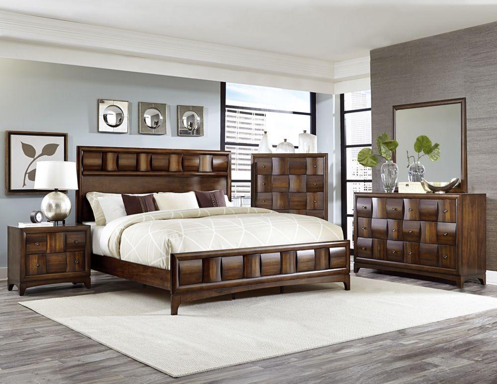 Homelegance 1852-1 4Pcs Contemporary Walnut Wood Queen Bedroom Set ...