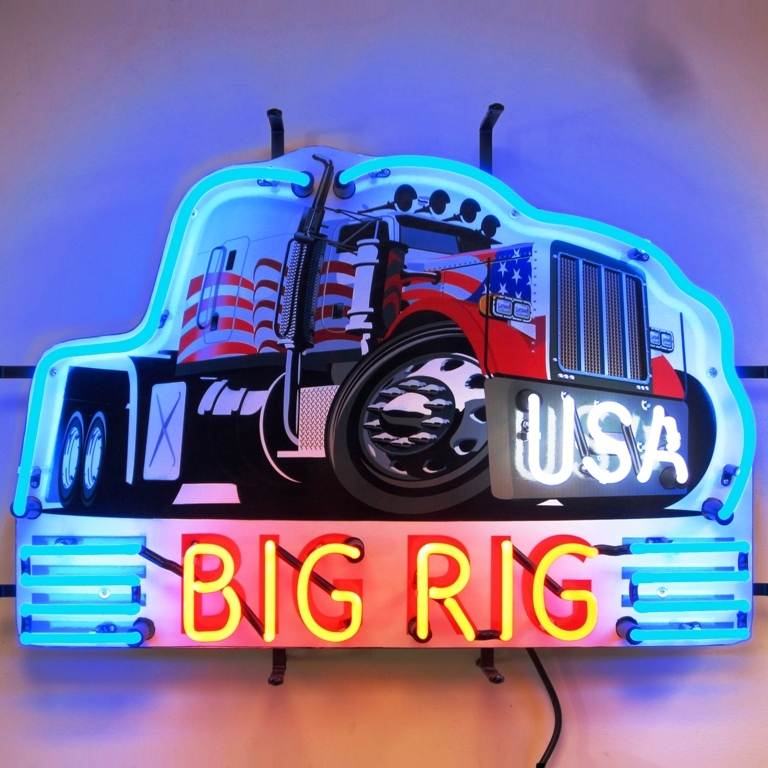 Patriotic Big Rig Semi Truck Neon Light Sign 29x21x4 Wall Decor Garage