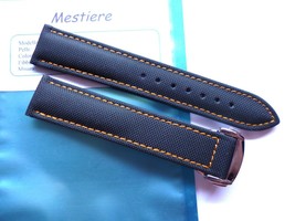 20mm strap - Black , Orange stitch Nylon and Leather Deplo Clasp - Omega style - $96.00