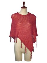 Red weaved wrap in a poncho style, Babyalpaca wool - $113.00