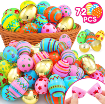 72 Pcs Plastic Easter Eggs Printed Bright Golden Eggs for Easter Basket Stuffers