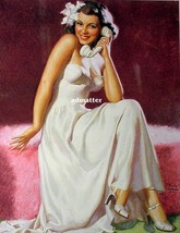 Earl Moran Pin-up Girl Poster Sexy White Dress Talking on Phone 8.5X11 Pinup Art - $9.89