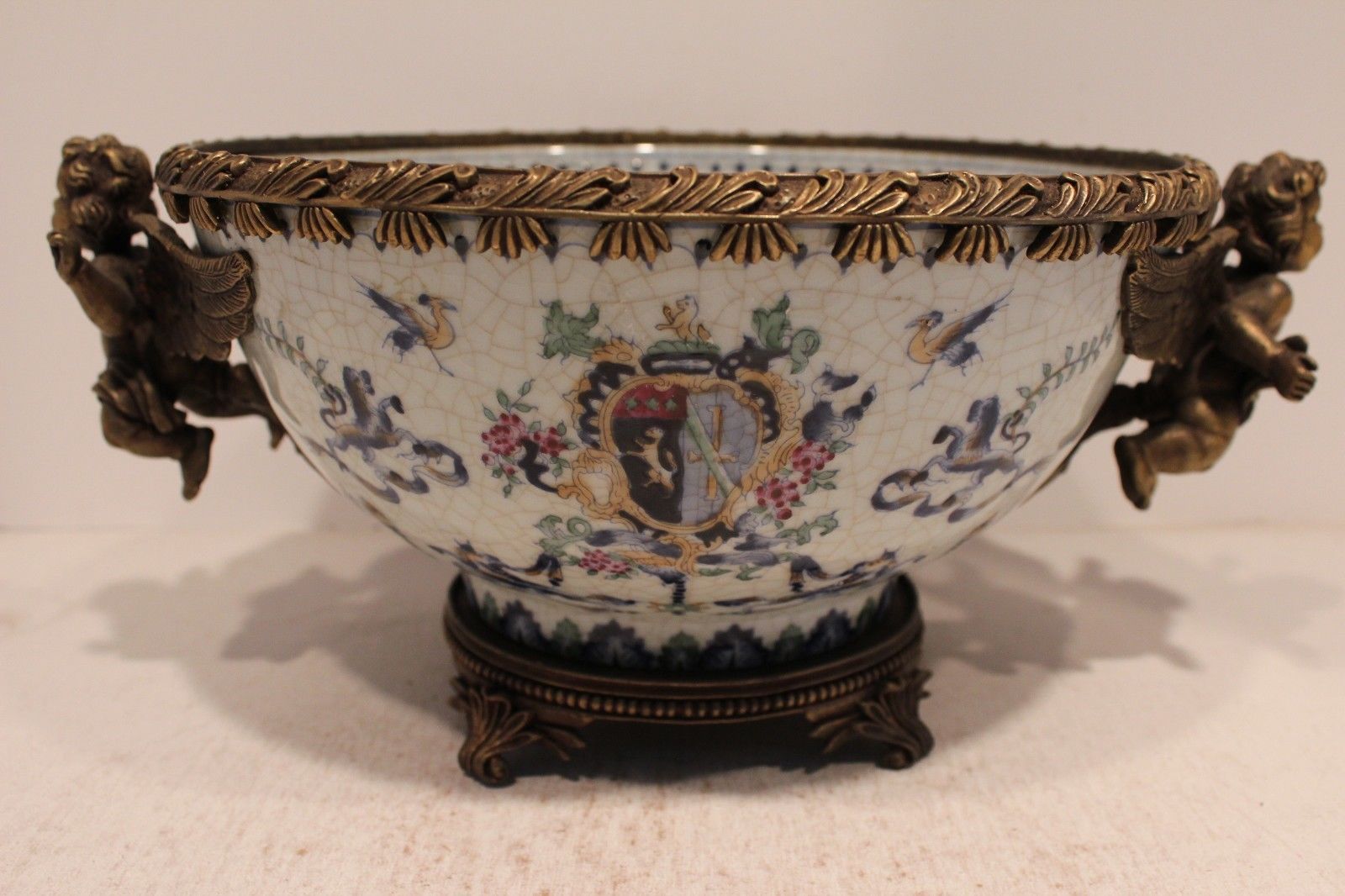Beautiful Oriental European Style Porcelain Bowl with Brass Angel