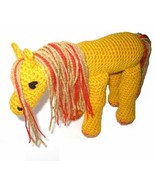 Crocheted Stuffed Fantasy Horse Golden Yellow With Red Sparkle Highlight... - $35.00