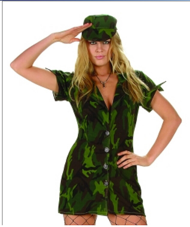 Primary image for Camouflage Mini Dress and Hat, Soldier Army Uniform Costume Dress Size M 81462