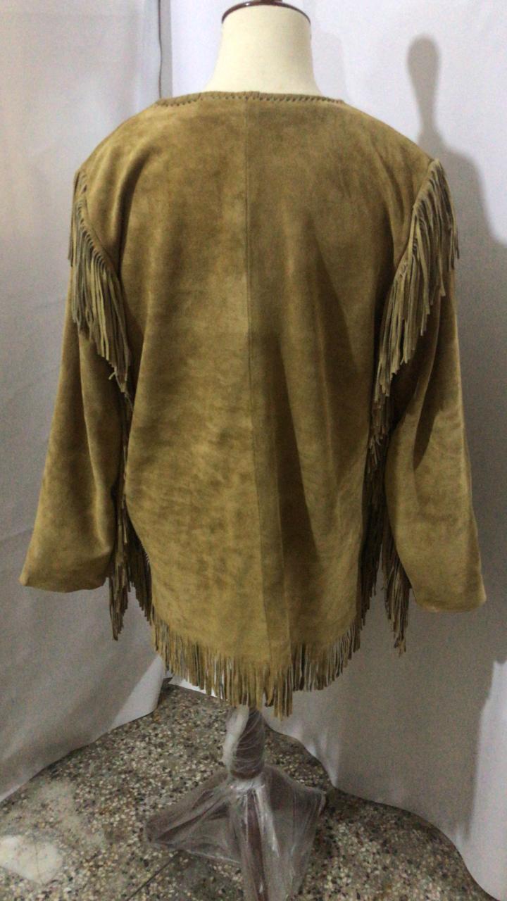 Men's New Native American Mountain Man Buckskin Beige Goat Suede Shirt