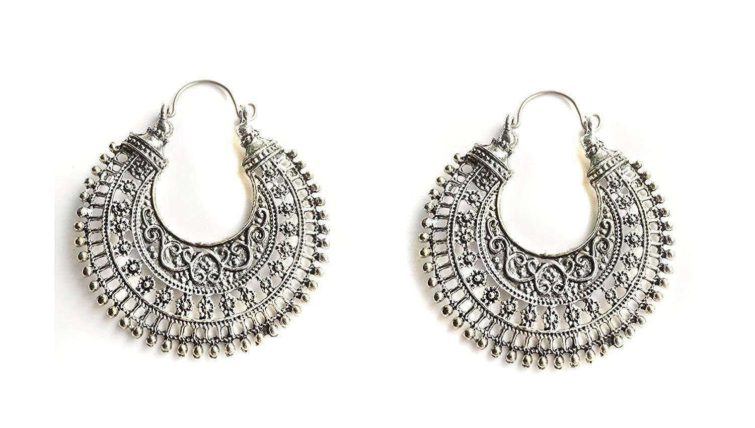 SILVER Half moon earrings- Antique Tribal Jewelry Hoop Earrings ...