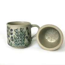 Infuser Stoneware Tea Cup Mug With Strainer Floral Theme - $27.21