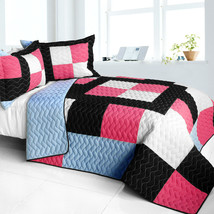 [Modern Pink] 3PC Vermicelli - Quilted Patchwork Quilt Set (Full/Queen S... - £75.48 GBP
