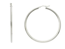 18K WHITE GOLD CIRCLE EARRINGS DIAMETER 40 MM WITH RHOMBUS TUBE, MADE IN ITALY image 1