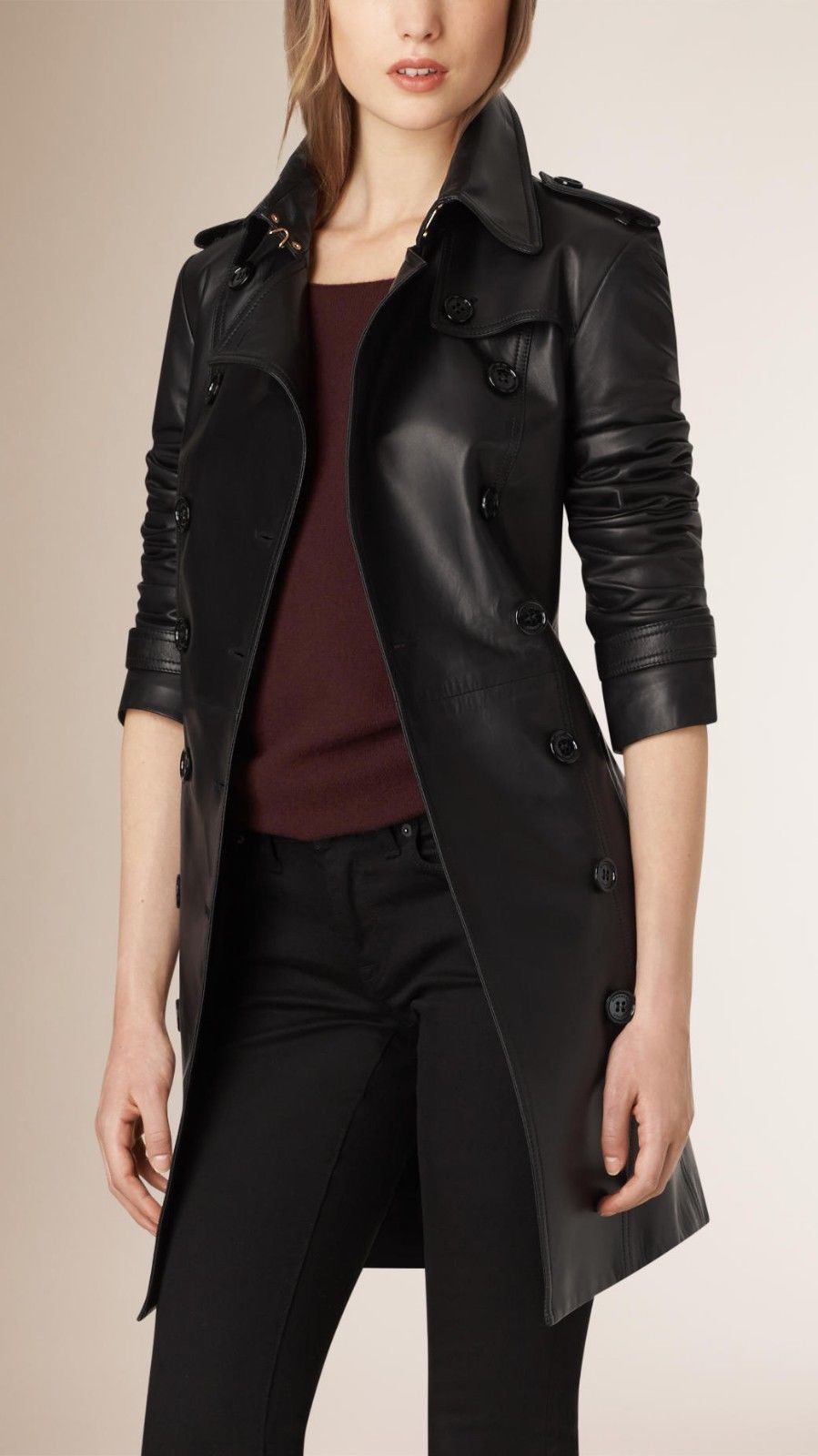Women Black Leather Trench Coat Pure Lambskin Size XS S M L XL XXL ...