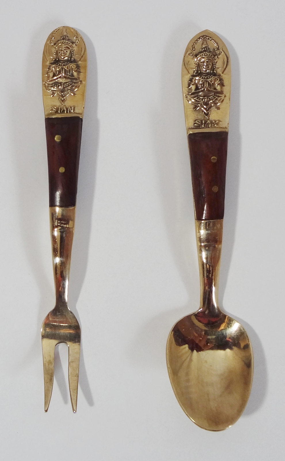 Collector Souvenir Spoon and Fork Set Thailand Siam Buddah Southeast Asia
