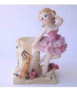 Pink Ballerina Figurine Candle Holder Girl Fiddle Music Notes Flower Vas... - $24.00