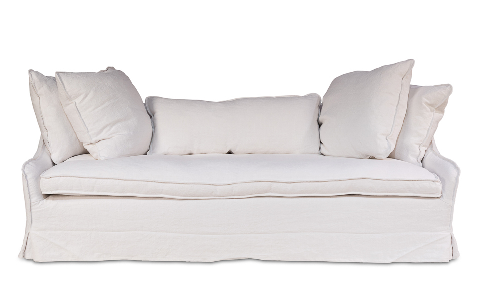 French Country Chic Shabby White Belgium Linen Sofa,85'' x 36'' x 20