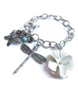 Metal Chain Charm Bracelet with Flower, Butterfly and Dragonfly Charms - $22.00