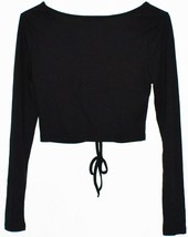 Shein Women's Black Drawstring Ruched Ribbed Knit Sweater Size S image 2
