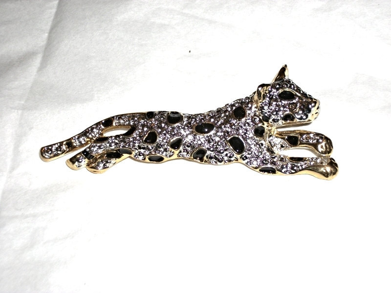 leopard pin panther jaguar rhinestone brooch cheetah brooch unsigned ...