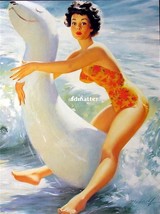 Bill Medcalf 9 X12 Pinup Girl Poster Riding Blow Up Toy! Erotic Photo Art Print - $9.89