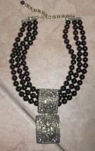 necklace heidi daus  choker pendant 3 string black onyx beads new with original  - $250.62
