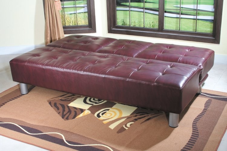 Convertible Button Tufted Leatherette Futon Sofa Bed with Cup Holders
