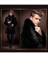 Mens Luxury Imitation Thick Black Mink Lg Lapel Collar Faux Fur Long Tre... - $239.95