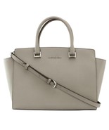 Michael Kors Selma Satchel Top Handle Bag Pearl Grey Large Saffiano Leather - $358.05