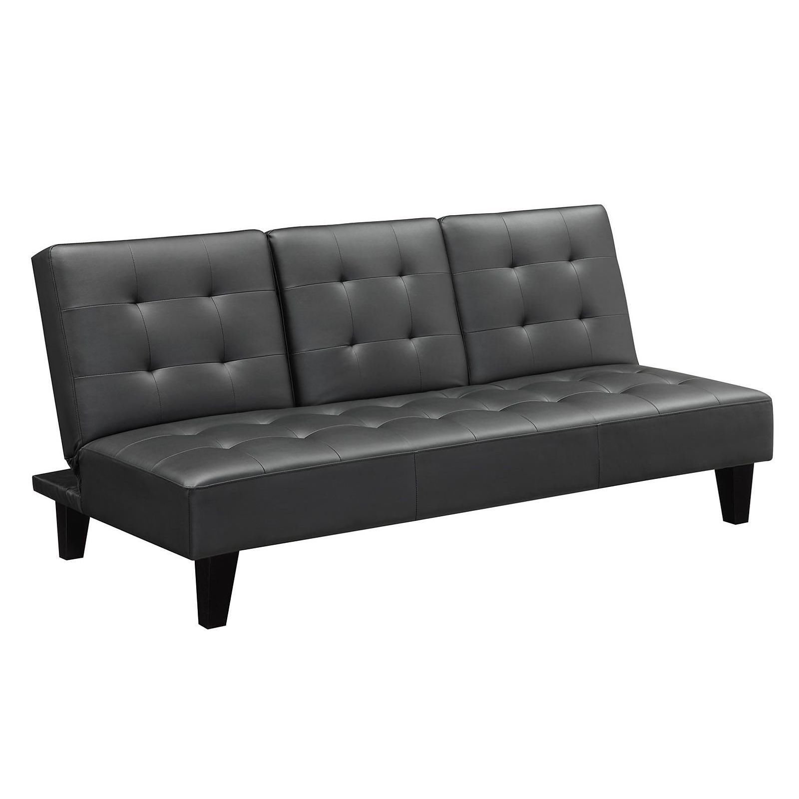 Faux Leather Futon Convertible Sofa Bed Sleeper w Cup Holder Futons