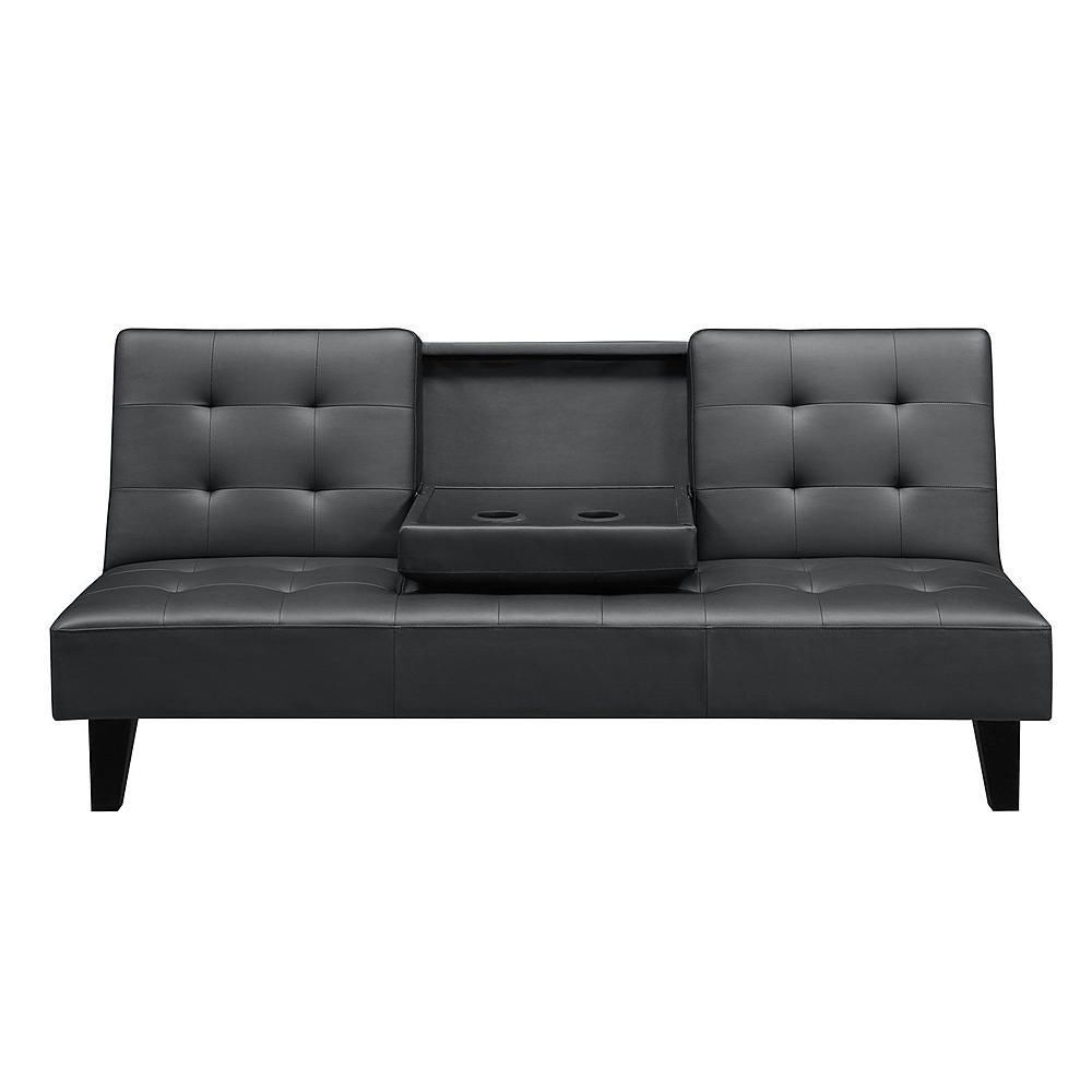 Faux Leather Futon Convertible Sofa Bed Sleeper w Cup Holder  Futons, Frames \u0026 Covers