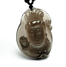 natural ice Obsidian buddha  zen Meditation yoga luck guanyin Buddha pendant  - $29.69