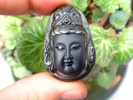 natural ice Obsidian buddha  zen Meditation yoga luck guanyin nice pendant  - $19.78