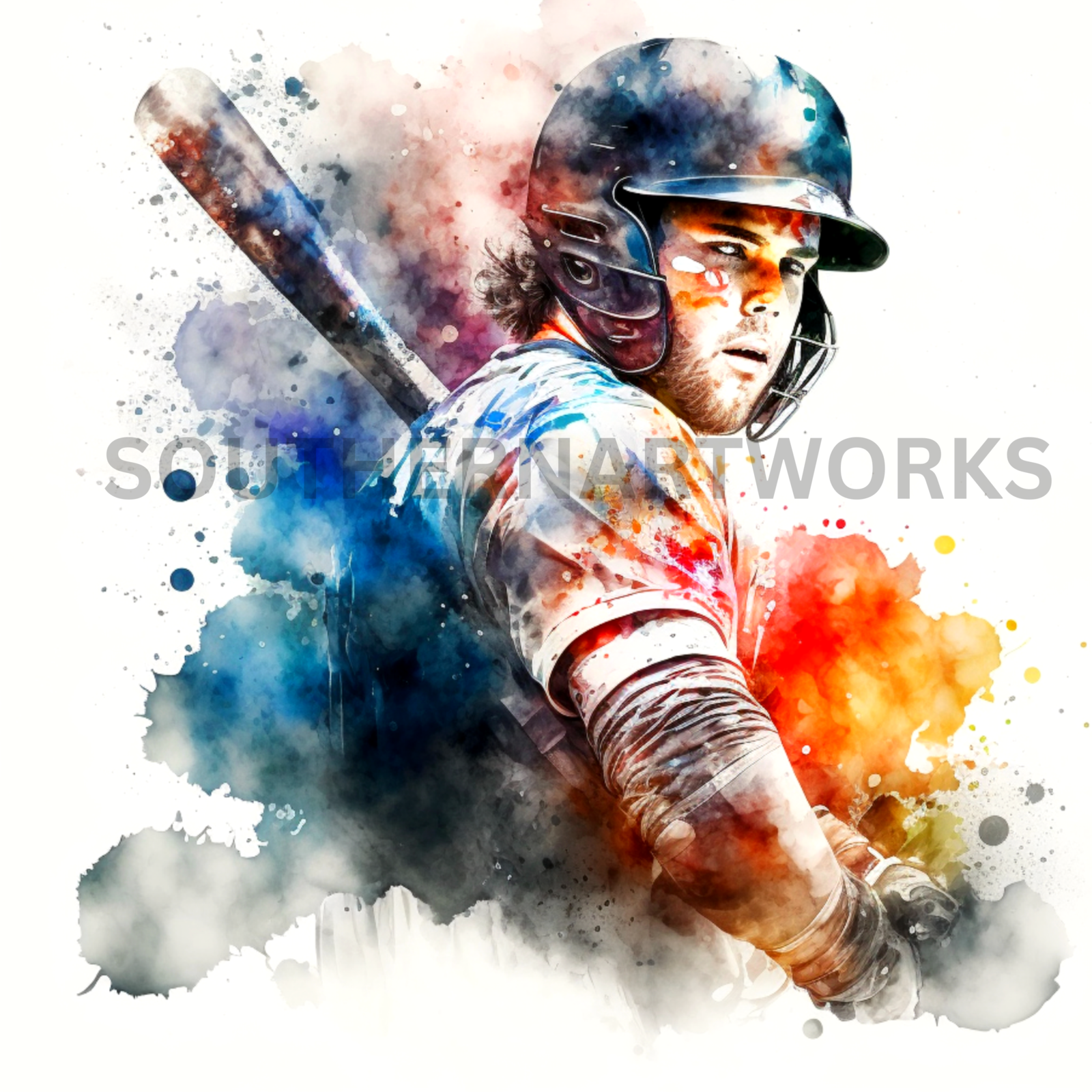 Primary image for Sports edition, watercolor painting, baseball player, kids room art #2 of 4 