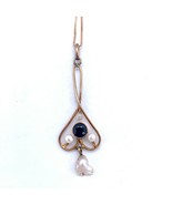 10K Yellow Gold Lavaliere Victorian Pendant with Blue Stone and Pearls (... - $247.50