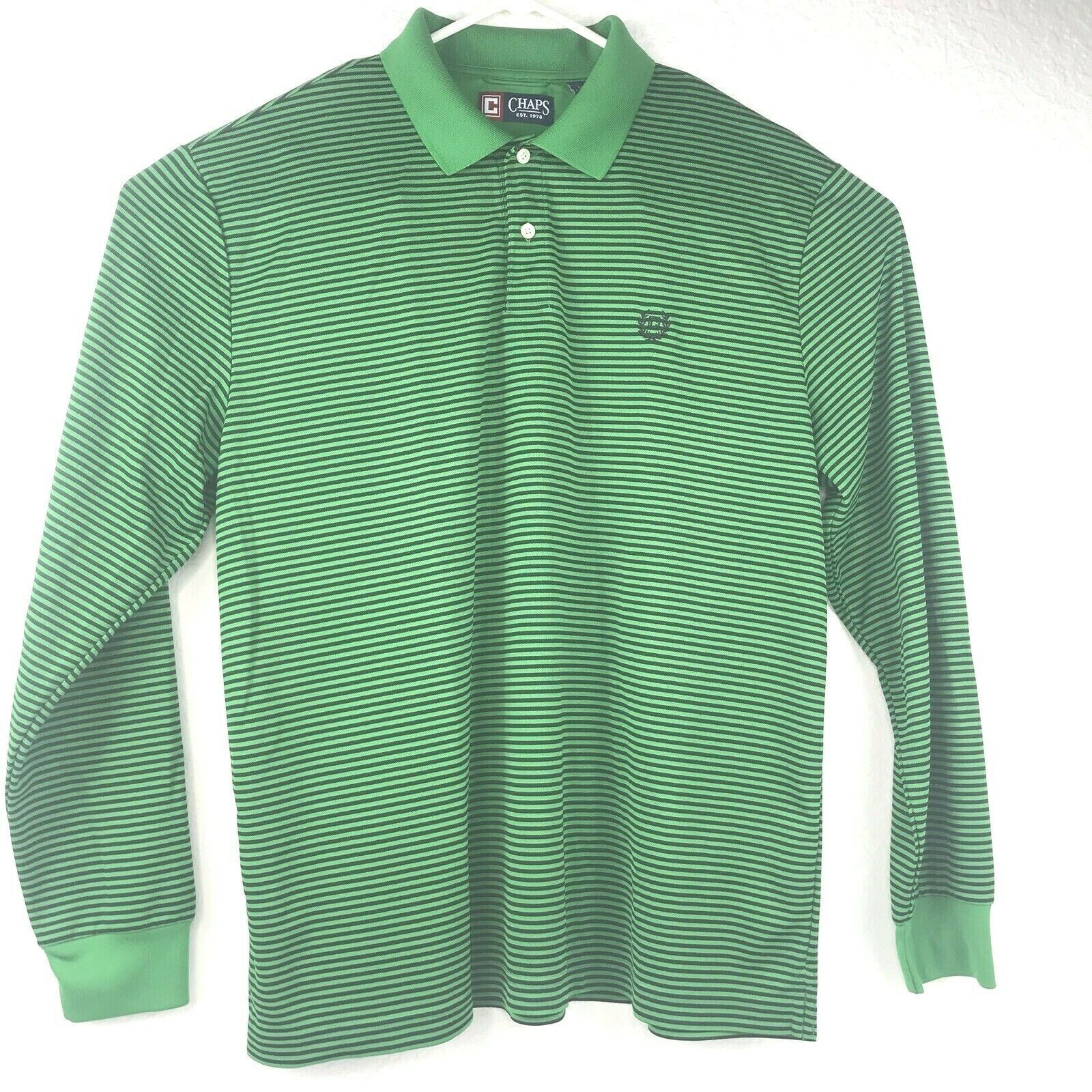 CHAPS Mens XL Long Sleeve Polo Green Stripe Shirt 100% Polyester - Men ...