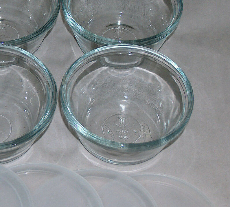 4 Lot 6 oz Anchor Hocking Clear Glass Custard Cups Ramekin Heavy Rim w