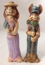 2 Vintage Ceramic Easter Bunny Rabbit Figurines Boy and Girl Weathered 8... - $19.95