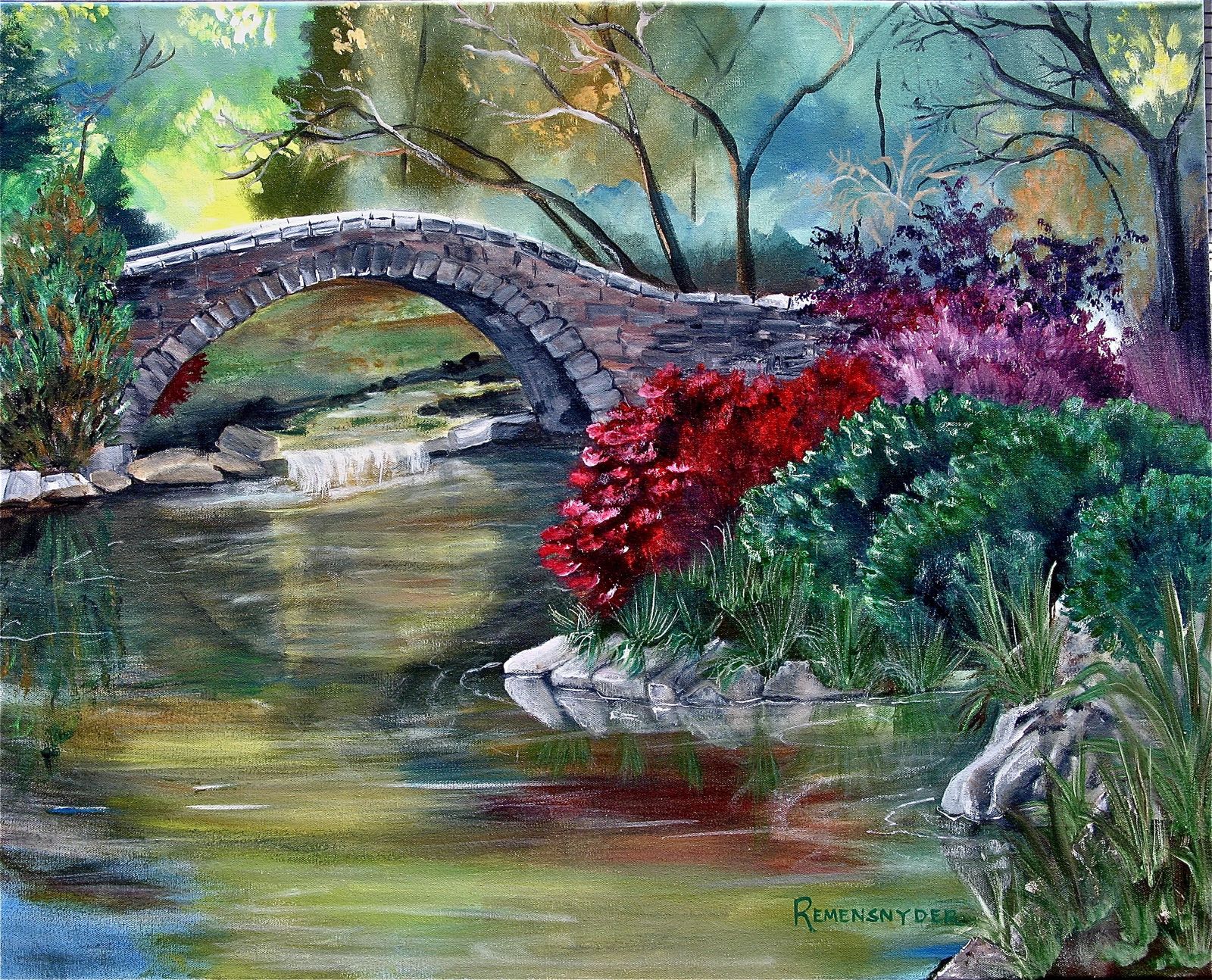 BRIDGE IN CENTRAL PARK - ORIGINAL ACRYLIC ON CANVAS - Paintings