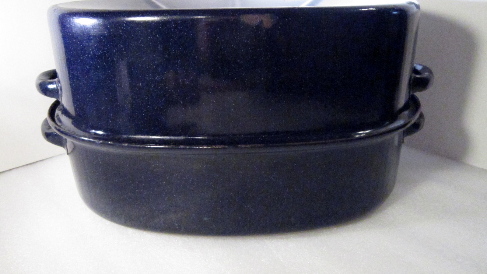 Graniteware Roasting Pan Navy Blue Enamelware Roaster 1930s to 1950s
