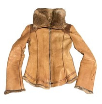 Women Emporio Armani Brown Lambskin Leather Fur Lined Jacket Sz 4 Made in Italy image 2
