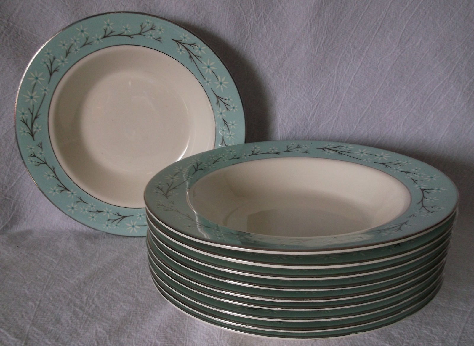Homer Laughlin Turquoise Melody Flat Rimmed Bowls ALL 10 