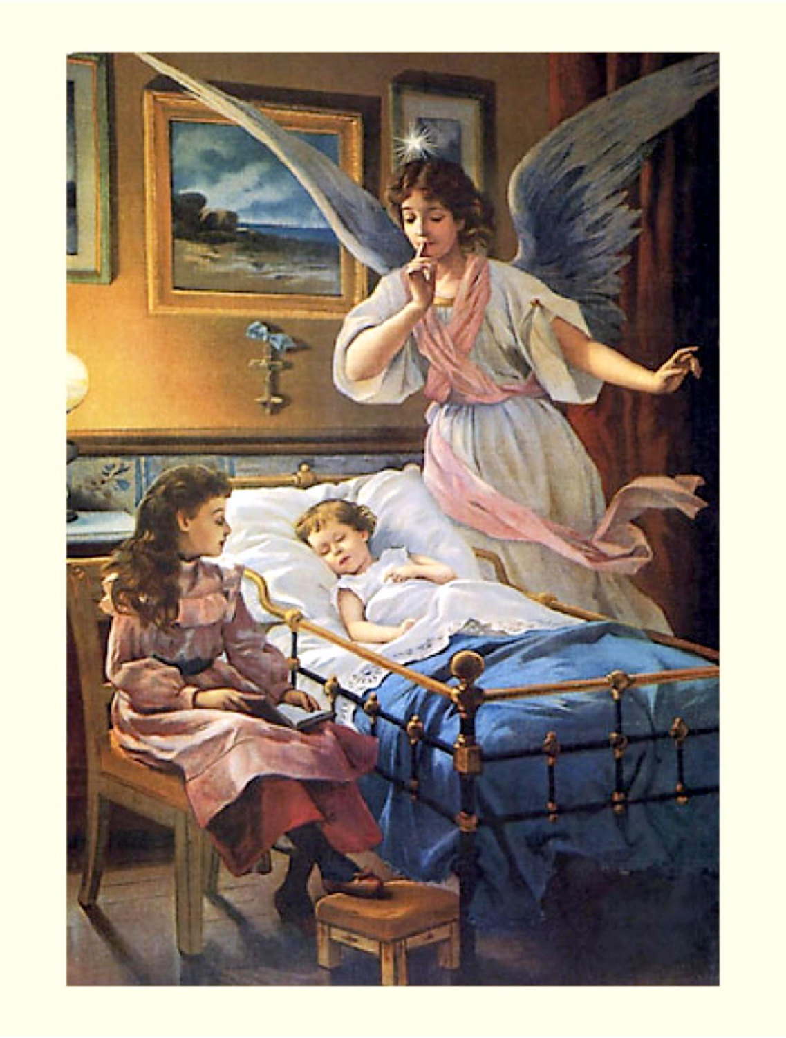 Angel Guardian At Bedside 11x14 Canvas Print And Similar Items 