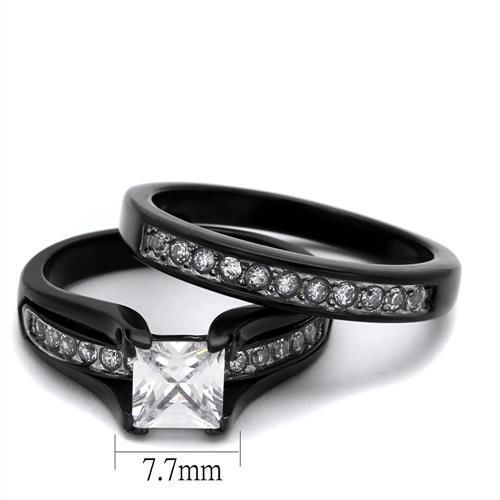 1.3 CARAT WOMEN'S BLACK STAINLESS STEEL PRINCESS CZ WEDDING RING SET