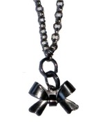 Dark Gray Gunmetal Tiny Bow Charm Earrings and Necklace Set - $22.00