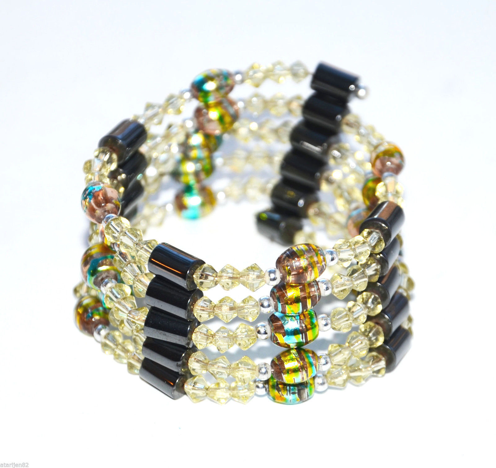 vintage yellow lucite beaded chunky bangle bracelet glass bead